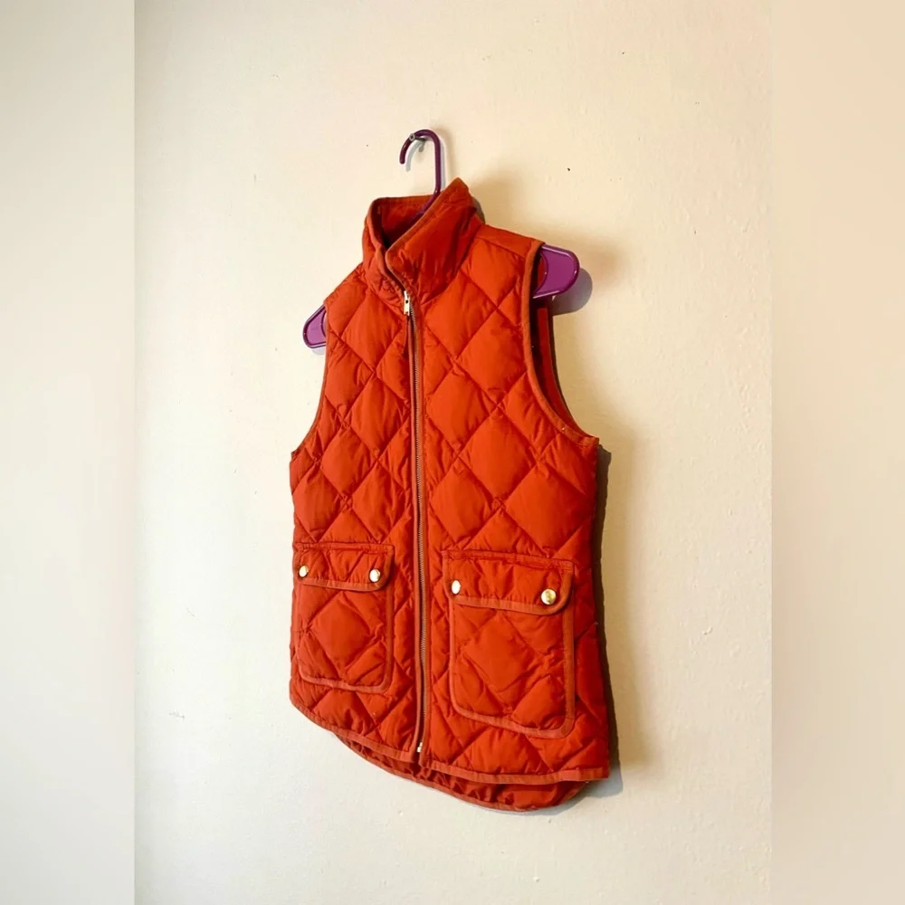J. Crew Vest Womens XXS Rust Quilted Down Filled Puffer Preppy Full‎ Zip Jacket